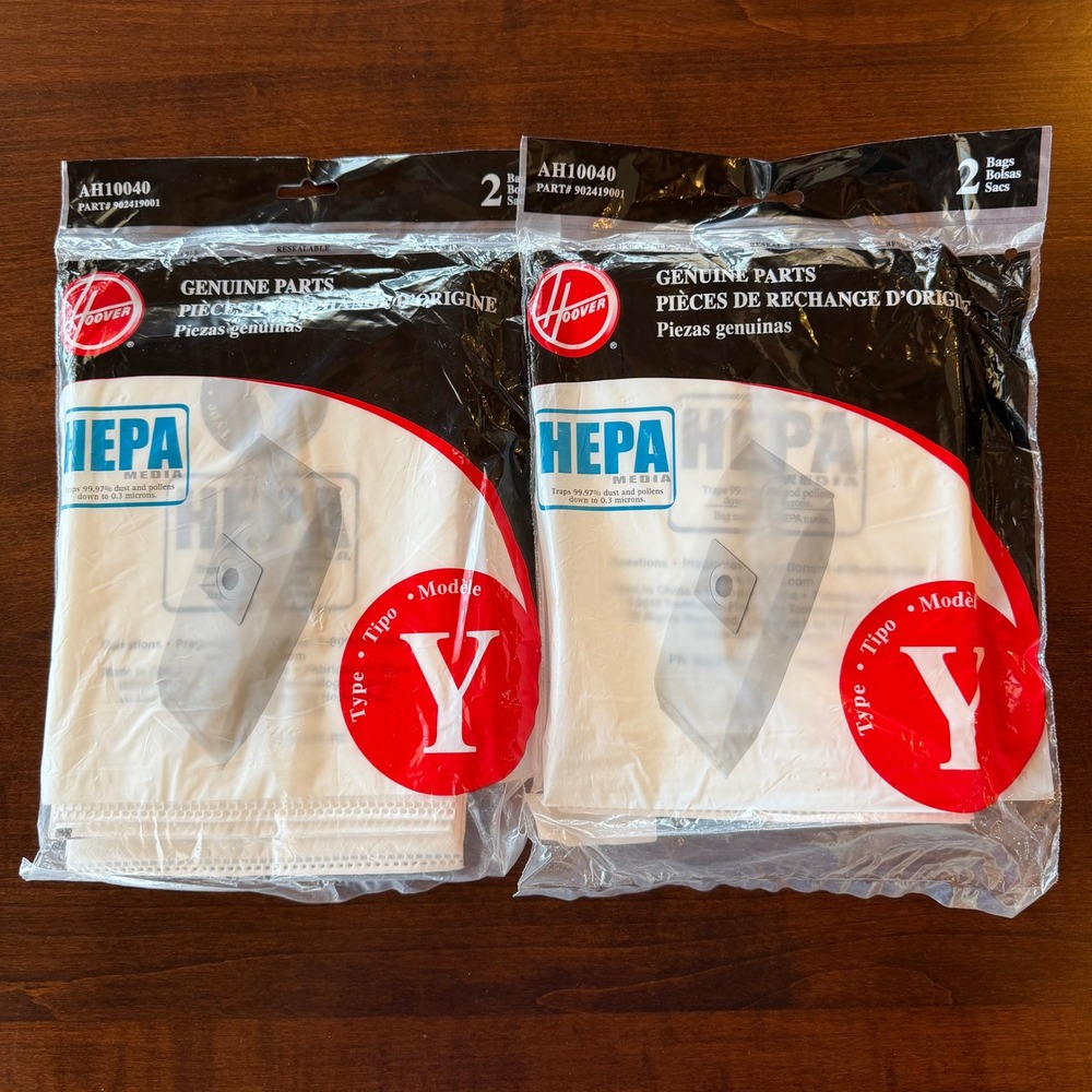 Genuine Hoover Type Y HEPA Vacuum Bags AH10040 Lot of 2 Packs (4 Bags Total) NEW